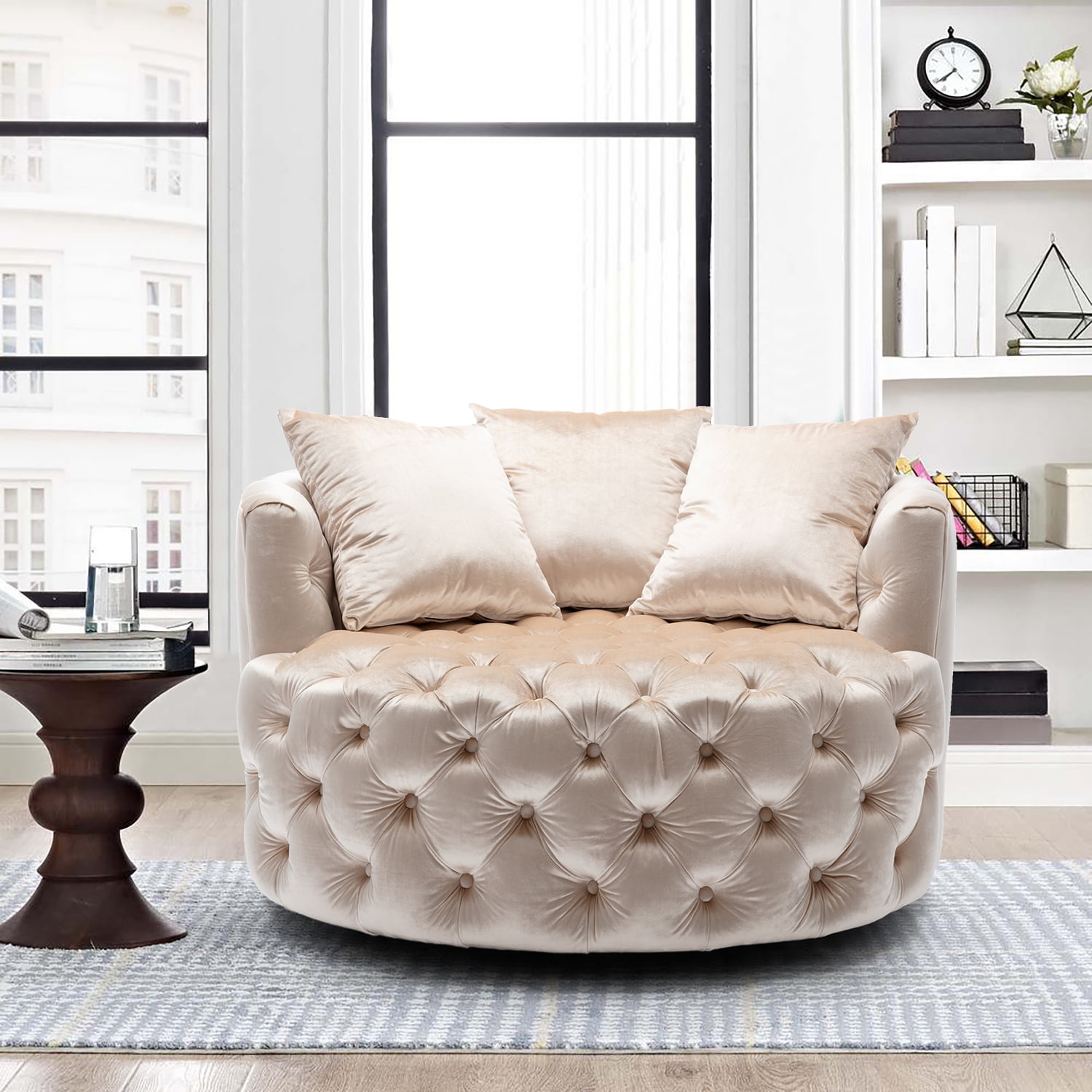 Mckinnon performance velvet swivel barrel chair new arrivals