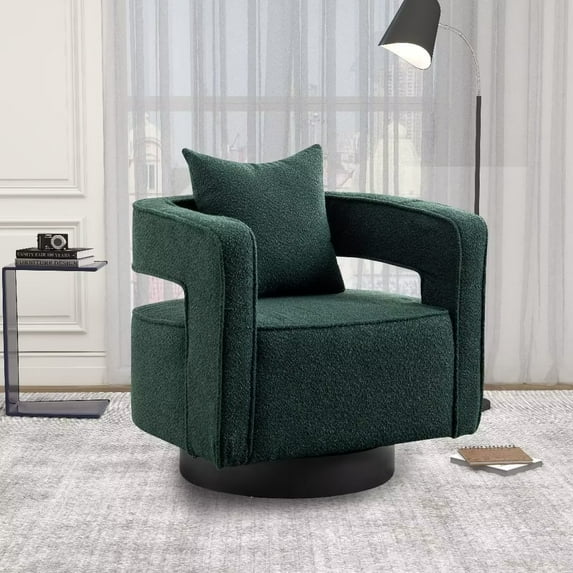 Swivel Accent Chair, Open Back Chair Modern Comfy Sofa Chair, Lounge Chair with Metal Base, Single Sofa for Nursery Bedroom Living Room Hotel Office, Club Chair Leisure Arm Chair, Green
