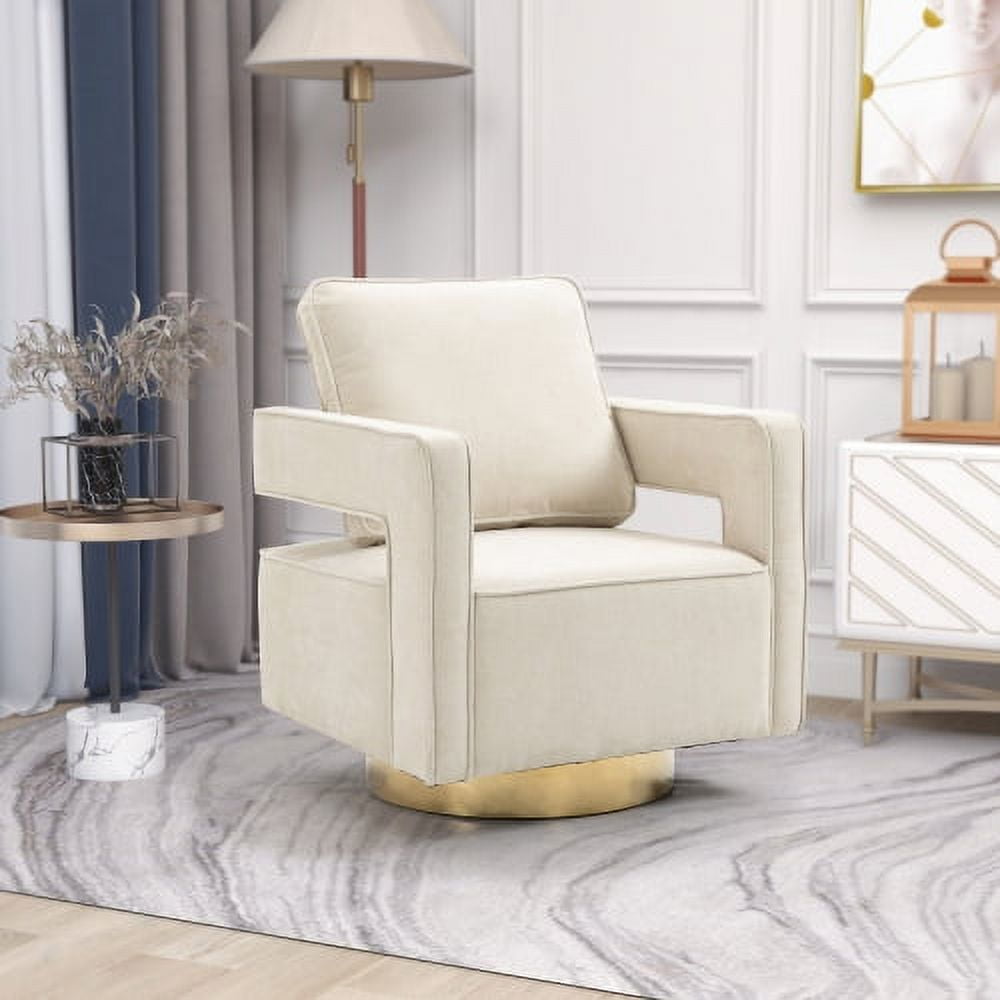 Modern Swivel Accent Chair with Wide Chenille Fabric, Gold Base, Open Back, Beige - Walmart.com