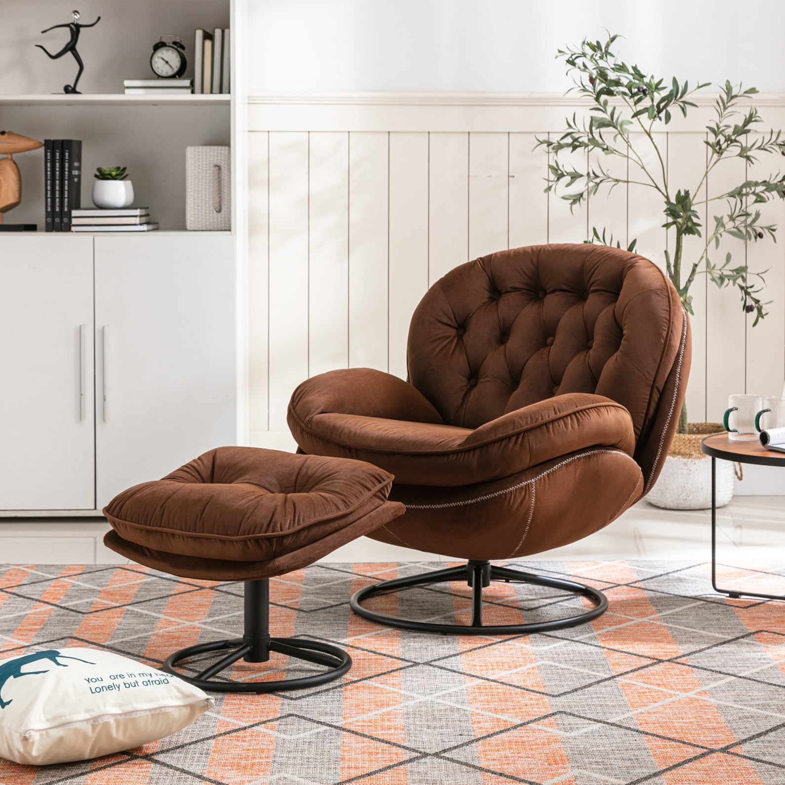 Swivel Accent Chair with Ottoman, Velvet Reading Chairs for Adults ...