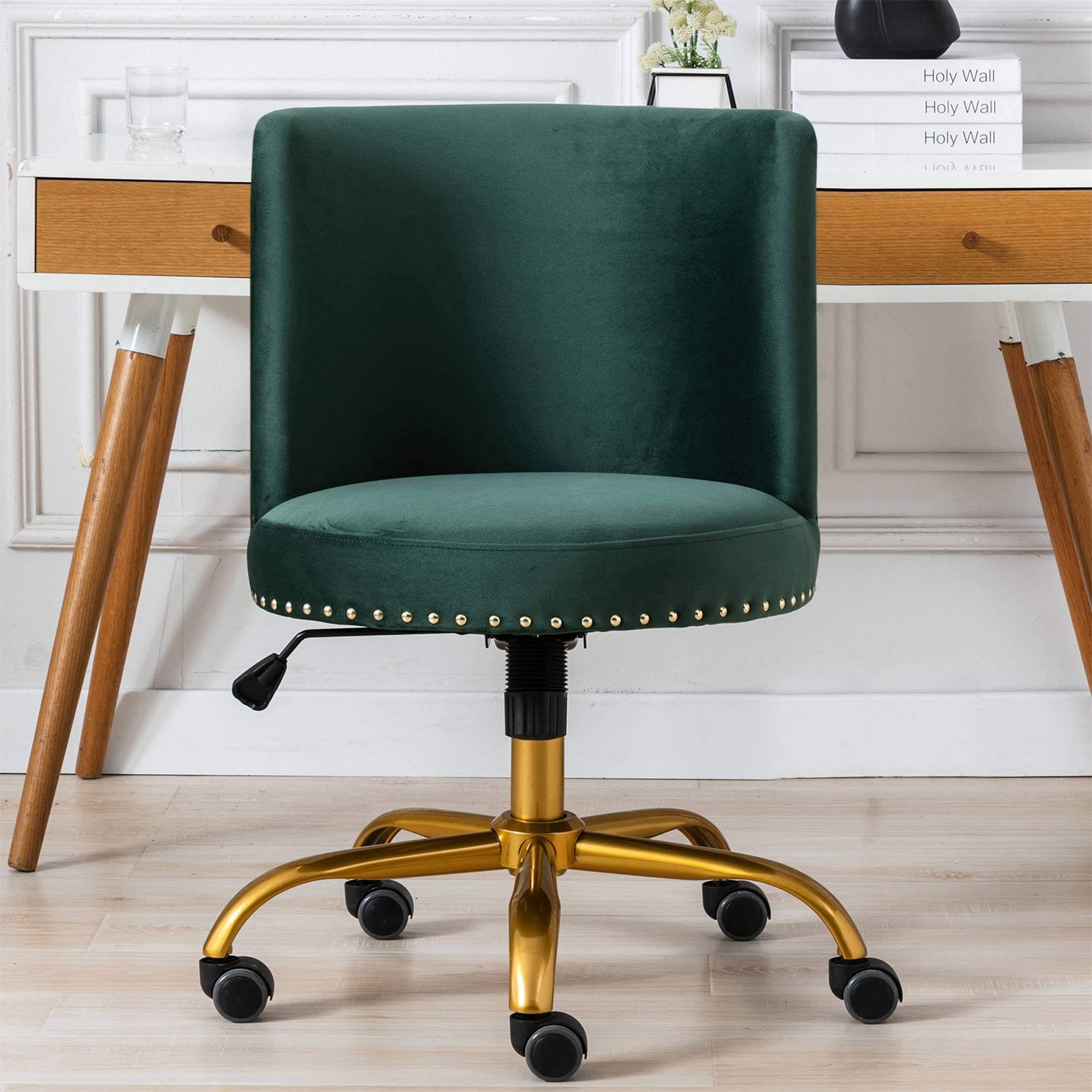 Swivel Accent Chair with Rolling Wheels Velvet Home Office Desk