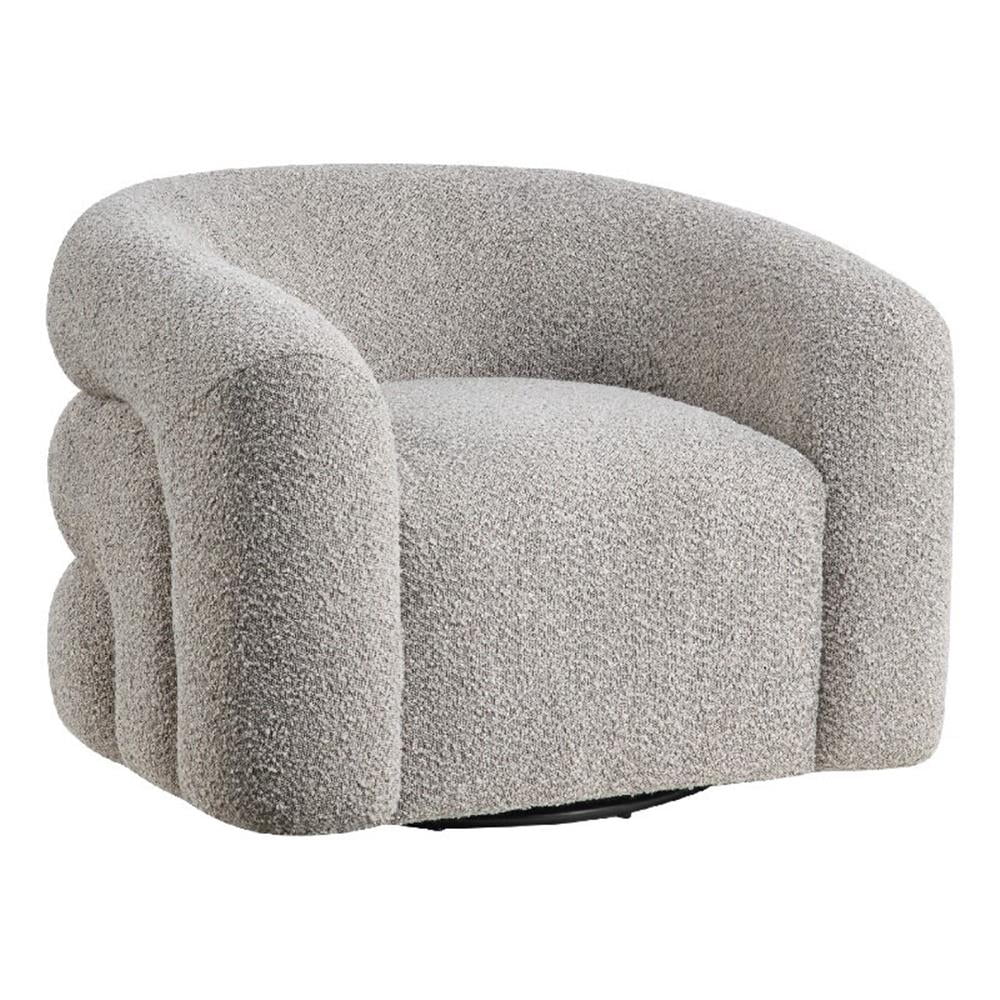 Swivel Accent Chair- Sculpted Barrel Back- Foam Fill- Gray Boucle ...