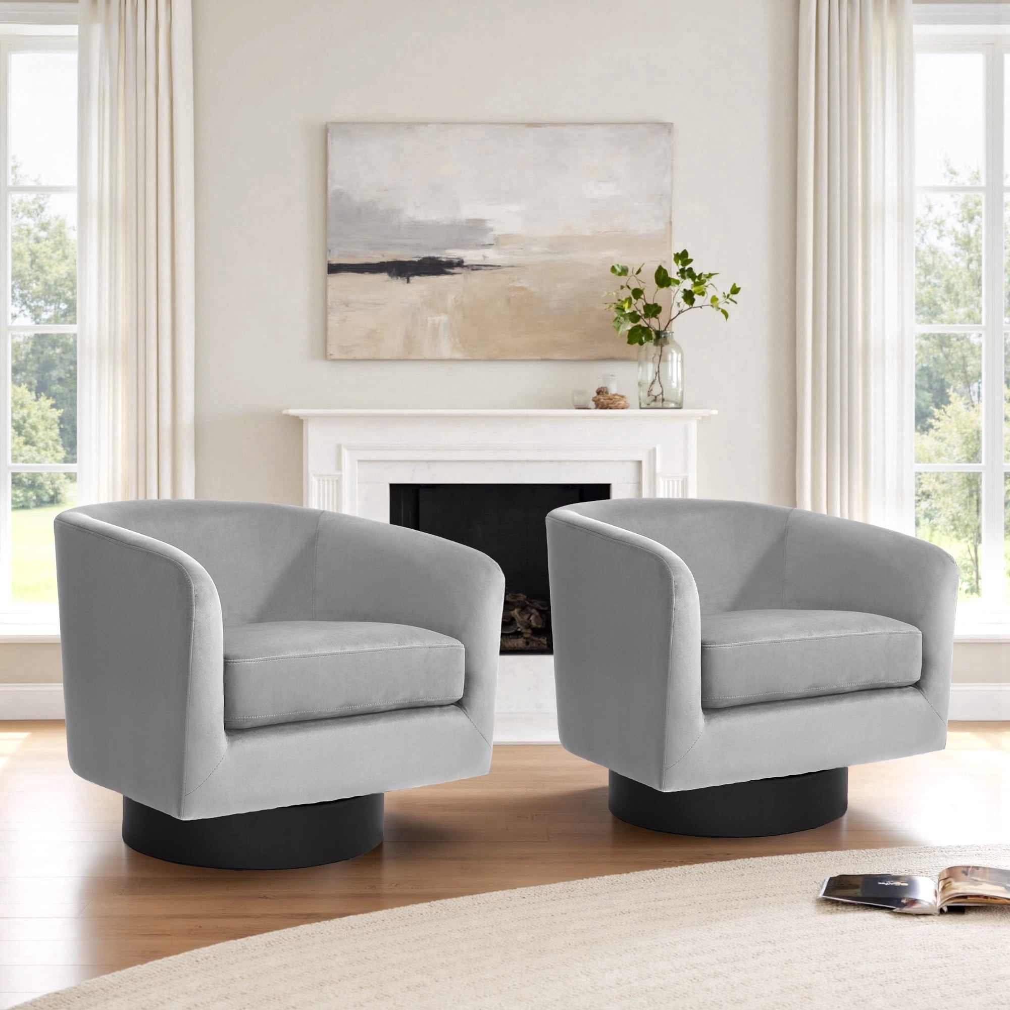 Swivel Accent Chair Set of 2 for Living Room Barrel Club Chair, Modern ...