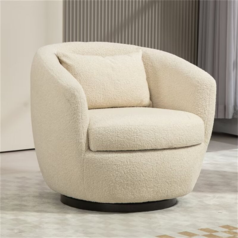 Swivel Accent Chair with Storage, 360° Metal Base Teddy Fabric Upholstered Modern Barrel Sherpa Single Comfy Armchair Couch for Living Room Bedroom Reading Lounge Corner, Beige