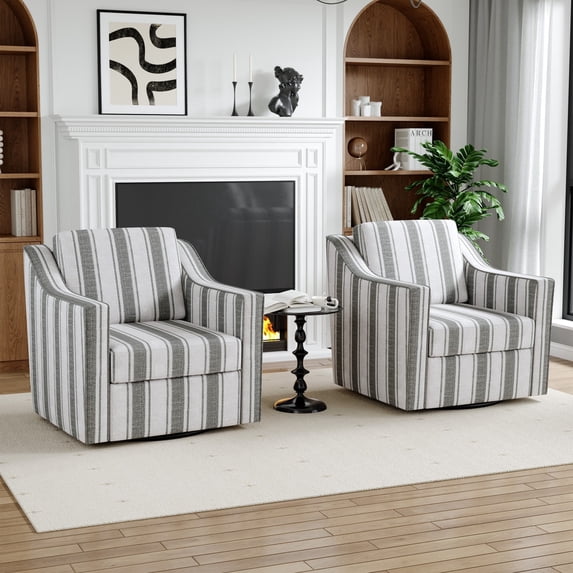 Swivel Accent Chair, Swivel Barrel Chair, Upholstered Comfy 360 Degree Swivel Club Chair for Living Room/Bedroom/Waiting Room/Office(Linen Stripe Gray, Set of 2)