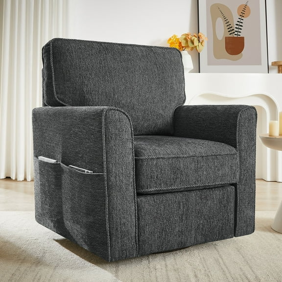 Swivel Accent Chair Swivel Sofa Chair with Side Pockets,Barrel Armchair for Living Room, Bedroom, Office,Grey
