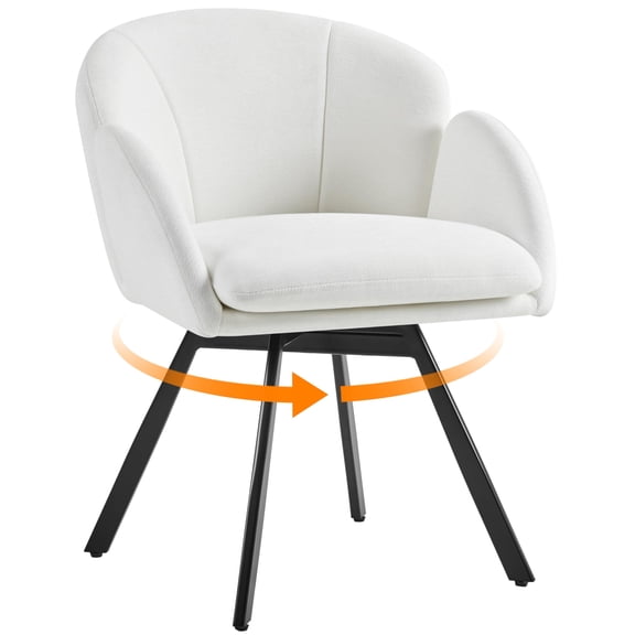 Swivel Accent Chair, Vanity Stool with 360-Degree Rotating Base, Plush Seat Cushion for Makeup Desk, Living Room Reading Nook, Bedroom Seating, Home Office Study, Compact Small Spaces, White