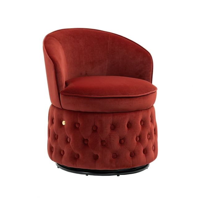 Swivel Accent Chair, Velvet Swivel Barrel Chair with Metal Base and