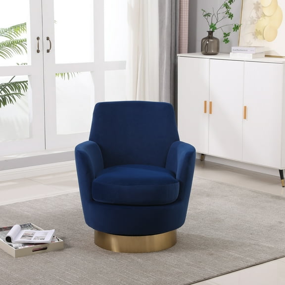 Swivel Accent Chair, Velvet Barrel Chair with Round Golden Base and Ergonomic Backrest, Comfy Armchair for Living Room Bedroom Apartment, Navy