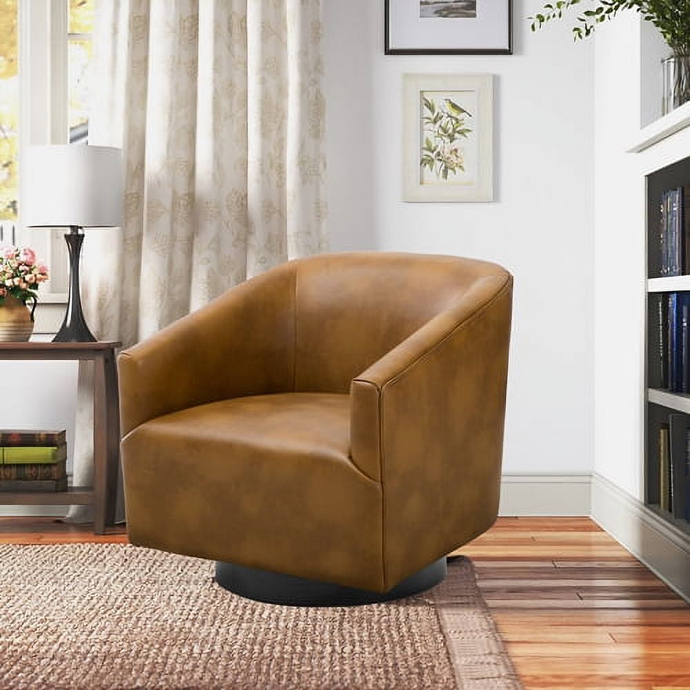 Swivel Accent Chair, Velvet Curved Swivel Barrel Chair with Wood