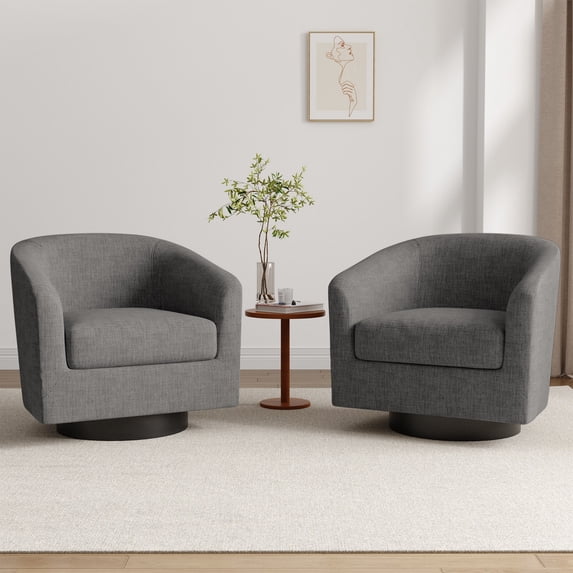 Swivel Accent Chair for Living Room Barrel Club Chair 2 Sets, Modern Upholstered Barrel Swivel Arm Chair-Gray