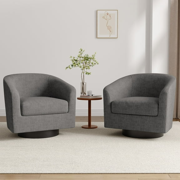 Swivel Accent Chair for Living Room Barrel Club Chair 2 Sets, Modern Upholstered Barrel Swivel Arm Chair-Gray