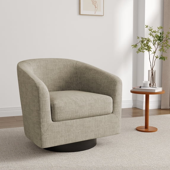Swivel Accent Chair for Living Room Barrel Club Chair, Modern Upholstered Barrel Swivel Arm Chair-Light Brown