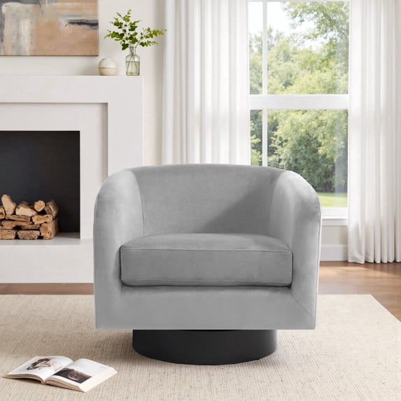 Swivel Accent Chair for Living Room Barrel Club Chair, Modern Velevt Upholstered Barrel Swivel Chair-Gray