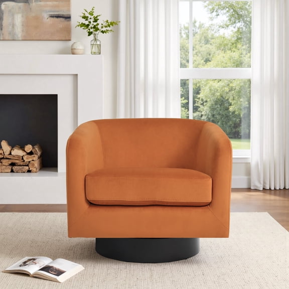 Swivel Accent Chair for Living Room Barrel Club Chair, Modern Velevt Upholstered Barrel Swivel Chair-Orange