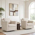 thumbnail image 1 of UIXE Swivel Accent Chairs Set of 2, Comfy Swivel Chair with Deep Seat, Upholstered Club Armchair with 360 Degree Rotation Base, Single Sofa Reading Chair for Living Room, Pinstripe Light Brown, 1 of 6