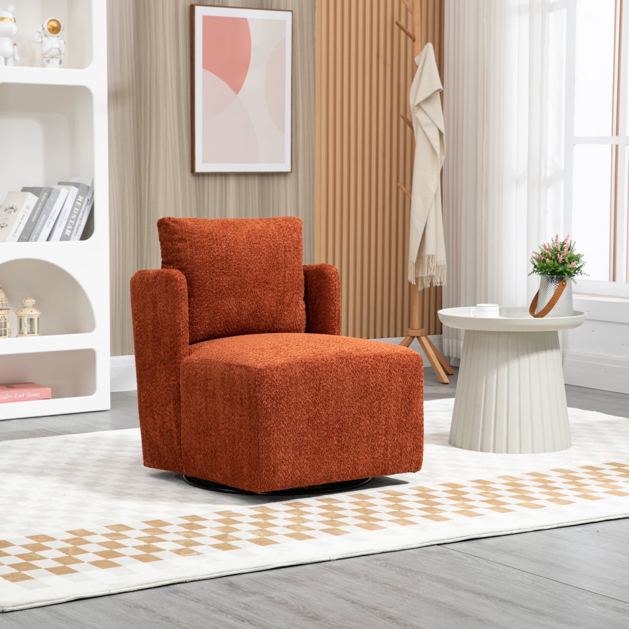Swivel Accent Sofa Chair, Round Barrel Reading Chair Armchair in Boucle