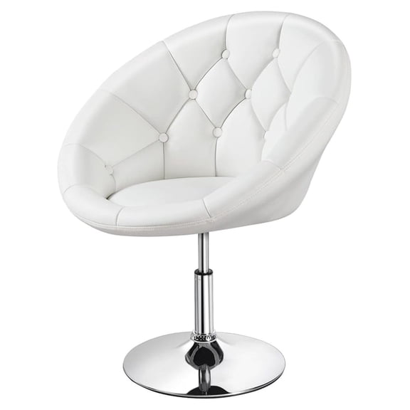 Swivel Adjustable Accent Chair Stool Round Upholstered Swivel Vanity Chair Barstool Lounge Pub Bar White