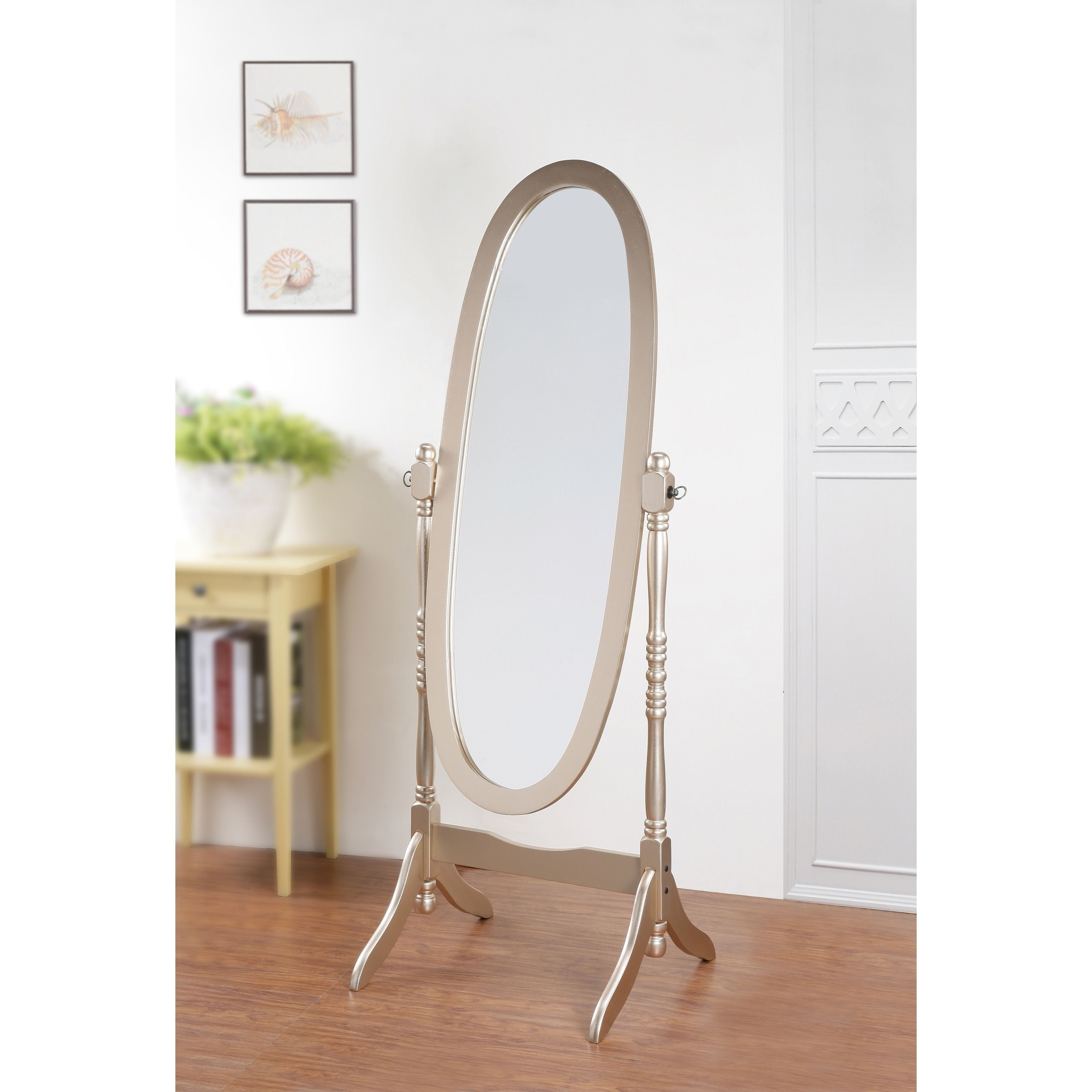 Swivel Adjustable Full-Length Oval Wood Cheval Floor Mirror in Gold - Walmart.com