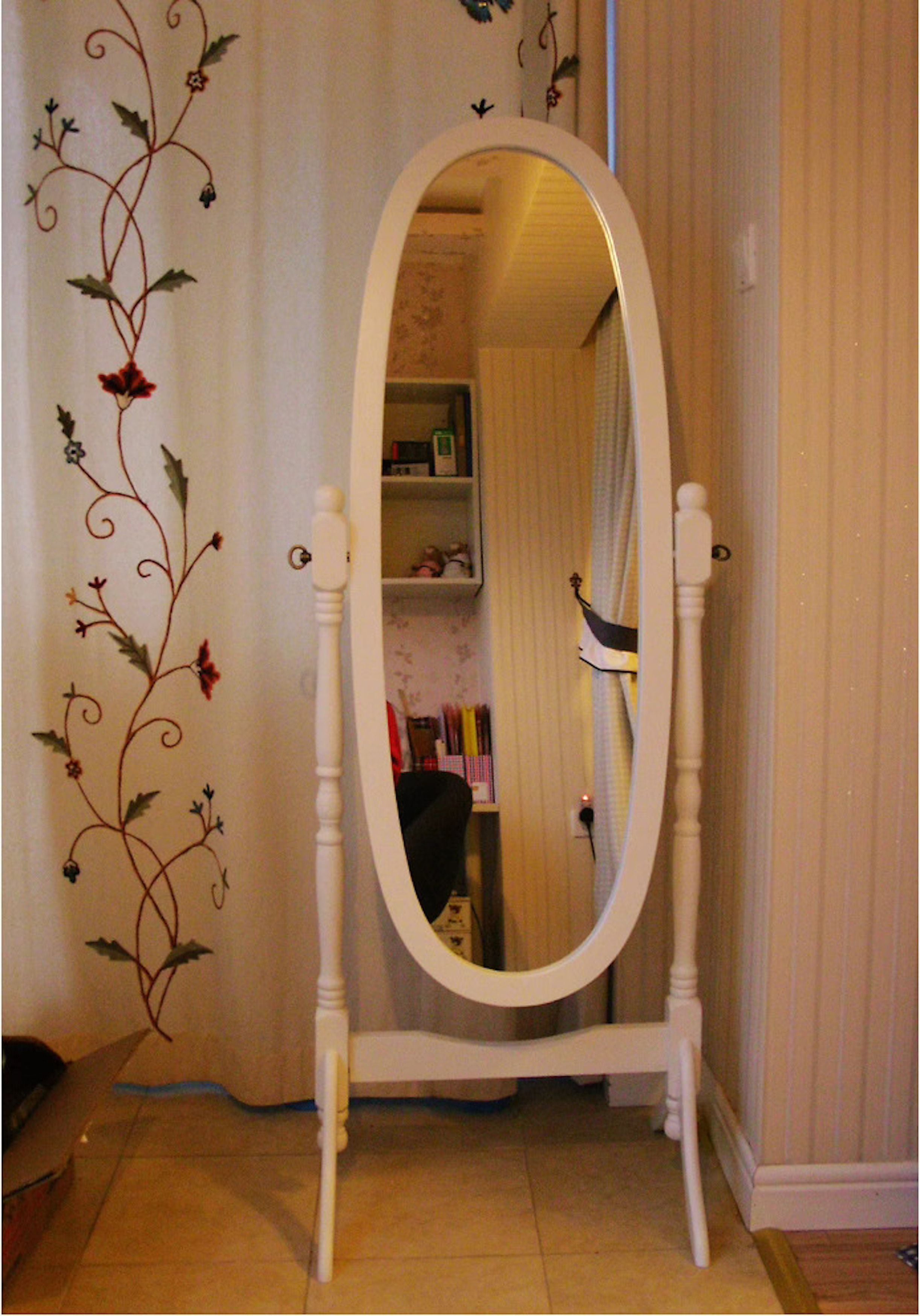 Swivel Adjustable FullLength Oval Wood Cheval Floor Mirror in White