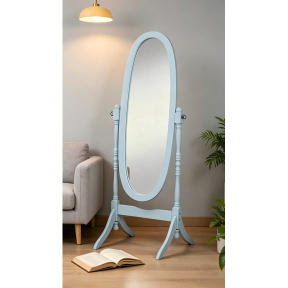 Swivel Adjustable Full-Length Oval Wood Cheval Stand Floor Mirror, Blue
