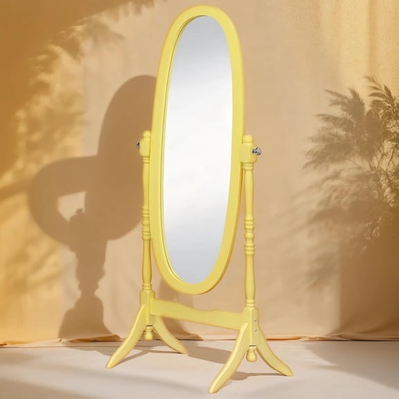 Swivel Adjustable Full-Length Oval Wood Cheval Stand Floor Mirror(Yellow)