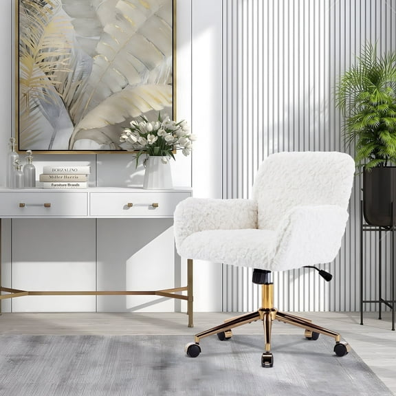 DONICK Modern Teddy Home Office Chair,High Back Ergonomic Desk Chairs Adjustable Height Swivel Armrests for Home,Office,Makeup Room,Bedroom(Beige)