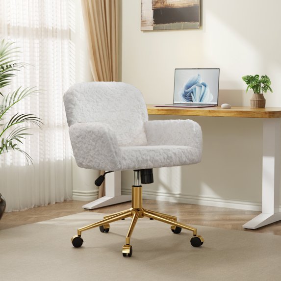 DONICK Modern Teddy Home Office Chair,High Back Ergonomic Desk Chairs Adjustable Height Swivel Armrests for Home,Office,Makeup Room,Bedroom(Beige)