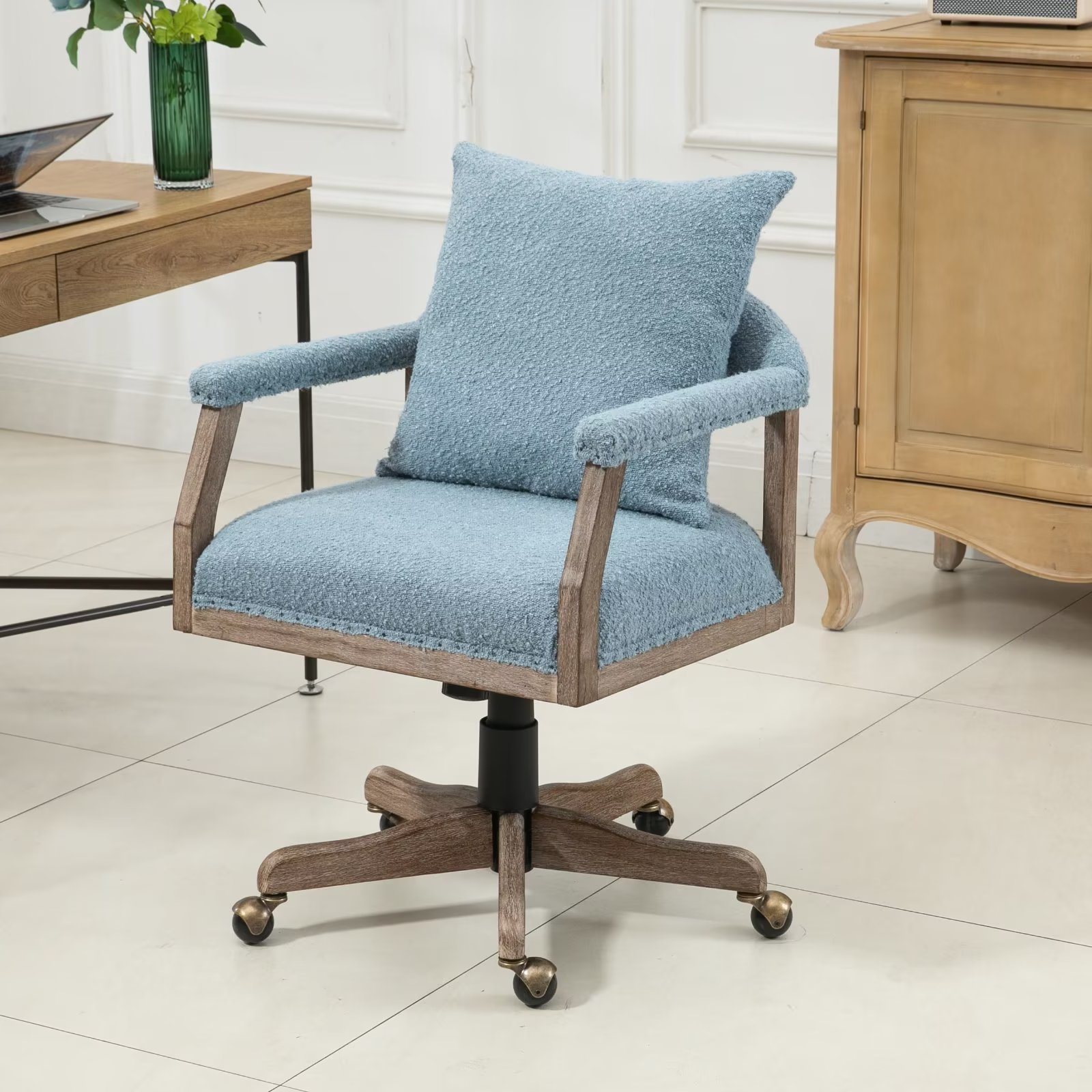 Swivel Adjustable Office Desk Chair with Wheels, Mid Century Modern