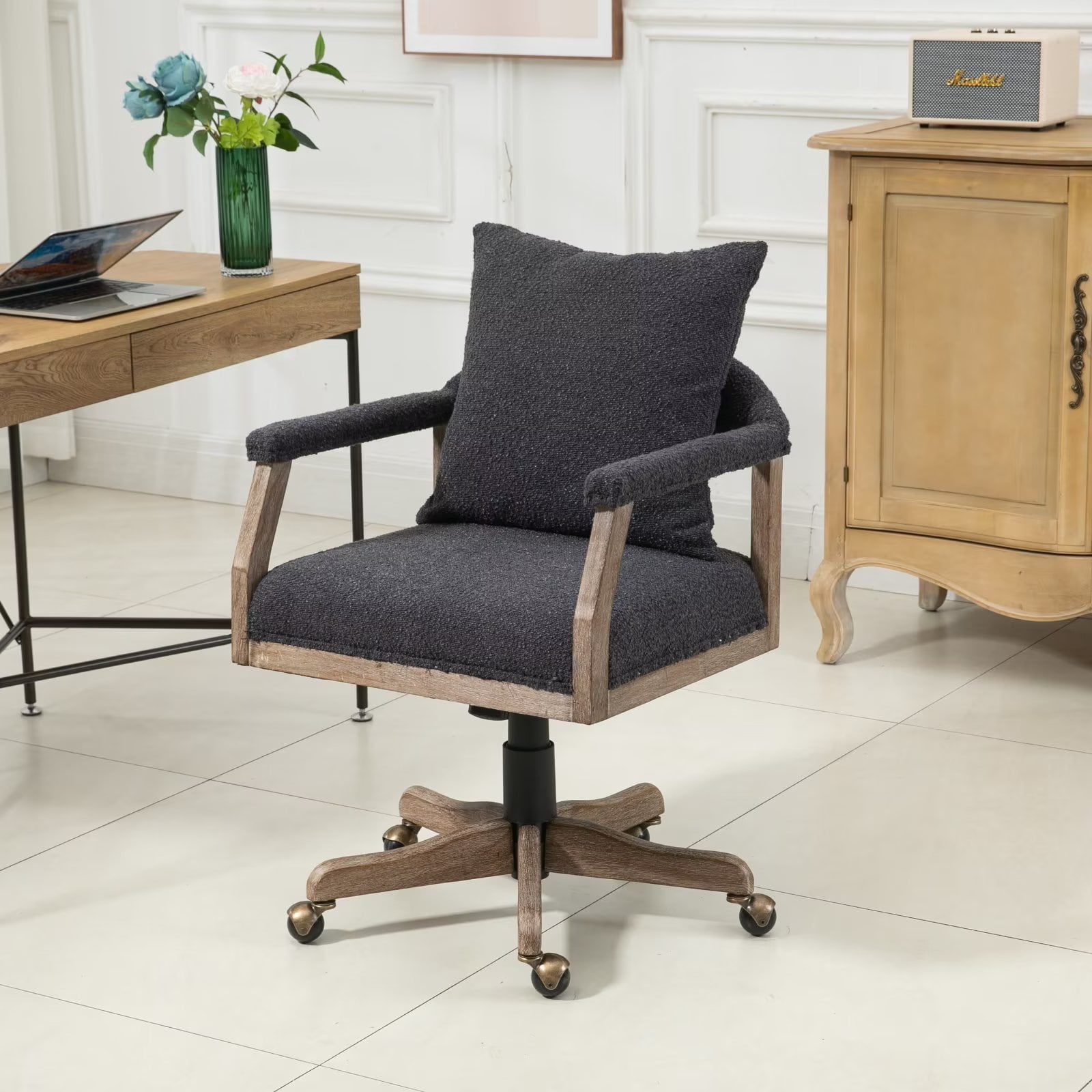 Swivel Adjustable Office Desk Chair with Wheels, Mid Century Modern