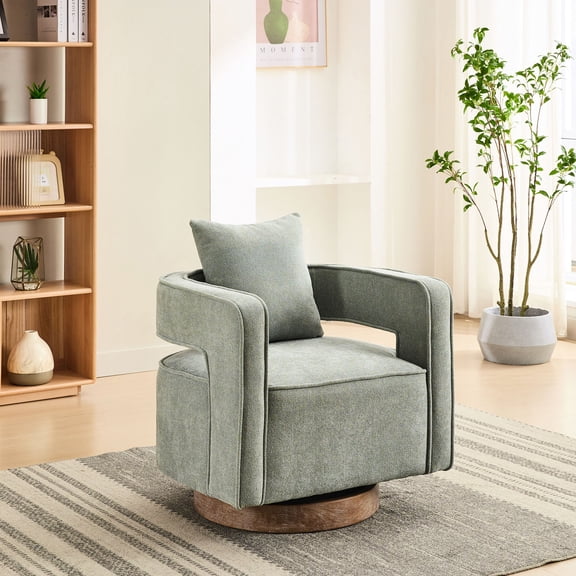 Swivel Arm Chair | Rotation for Leisure in Different Settings | Durable Linen Blend & Solid Wood Base | Comfortable Seating