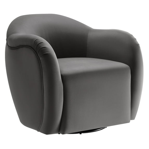 Swivel Armchair Chair, Gray, Velvet, Living Room Lounge Cafe Lobby Hospitality Restaurant, Modern Contemporary, HB37315