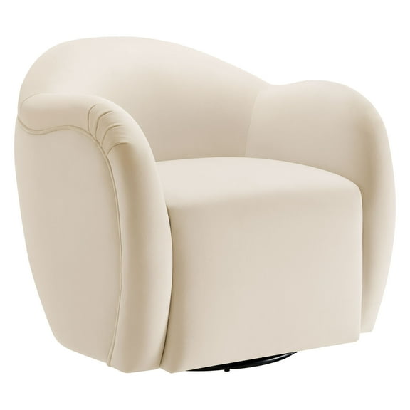 Swivel Armchair Chair, White, Velvet, Living Room Lounge Cafe Lobby Hospitality Restaurant, Modern Contemporary, HB37312