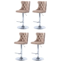 Swivel Bar Chairs Height Adjustable Upholstered Velvet Bar Stools Chrome base with Tufted Back for Home Pub and Kitchen Island Dining Room(Khaki,Set of 4)
