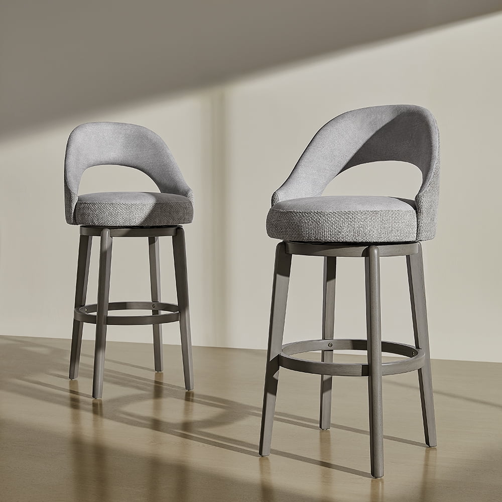 XDECO Swivel Bar Stools Set of 2, Velvet Upholstered bar Chairs, Barstools Counter Height with Back and Footrest for for Bar, Kitchen Island, Dining Room,Grey