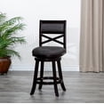 thumbnail image 1 of Swivel Bar Stool, 24" Counter Height Bar Chair with Fabric Seat and X-Back, Upholstered Dining Chair with Metal Footrest for Bar Kitchen Island, Support 330 LBS, Espresso+Charcoal, 1 of 7