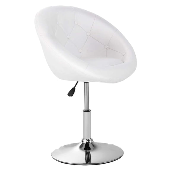 Swivel Bar Stool,Adjustable Height,360 Swivel,Tufted Round Back Vanity Chair,Chrome Finish,Lounge Bar Counter,White