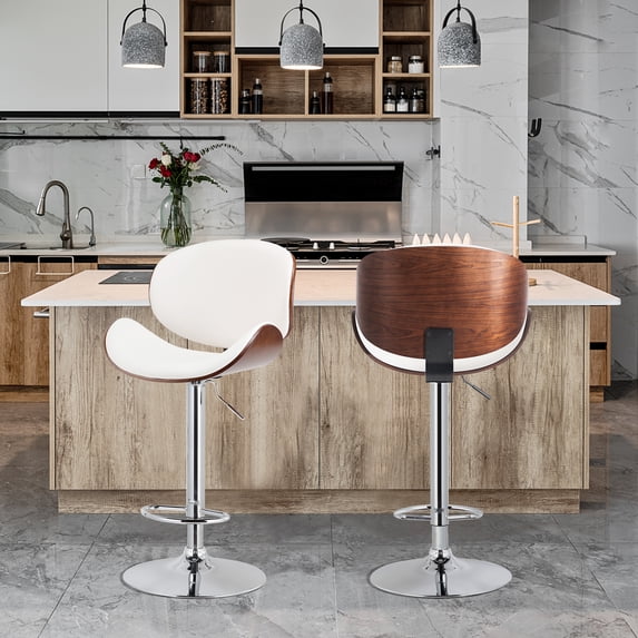 Swivel Bar Stool Adjustable-Height Barstools Classic White Bar Chair,Set of 2