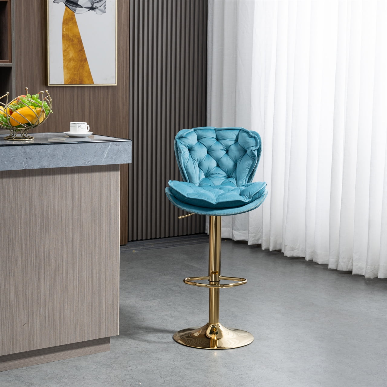 Swivel Bar Stool with Curved Back, Comfy Upholstered Counter Height Bar ...