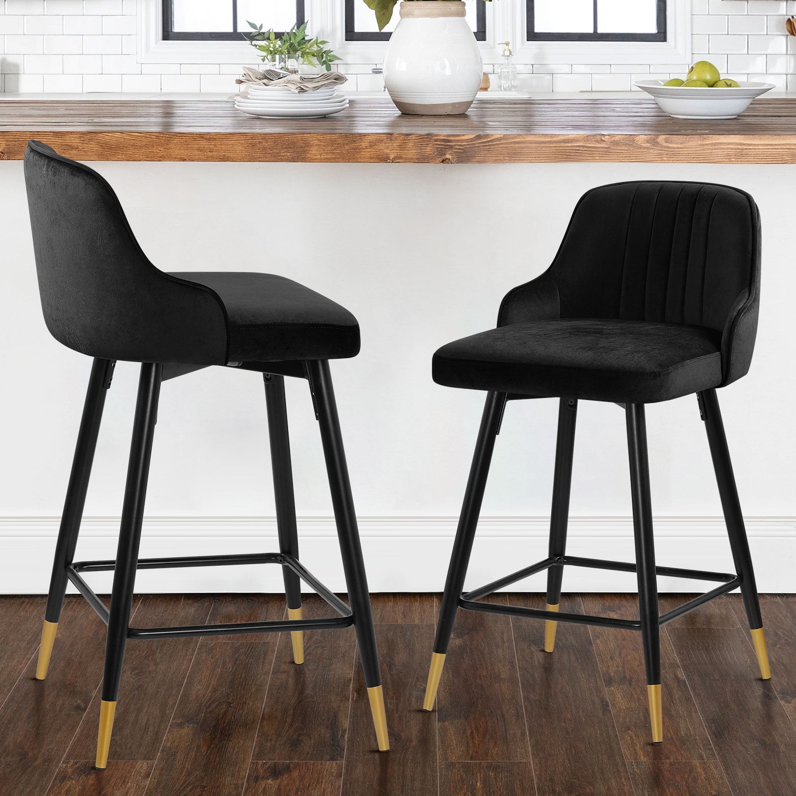 Swivel Bar Stool with Low Back Set of 2, 26 Inch Counter Bar Height ...