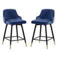 thumbnail image 1 of Swivel Bar Stool with Low Back Set of 2, 26 Inch Counter Bar Height Stool Velvet Upholstered Armless Heavy Duty Bar Chair for Kitchen Island Dining Room, Blue, 1 of 7