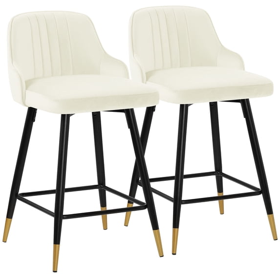 Swivel Bar Stool with Low Back Set of 2, 26 Inch Counter Bar Height Stool Velvet Upholstered Armless Heavy Duty Bar Chair for Kitchen Island Dining Room, White