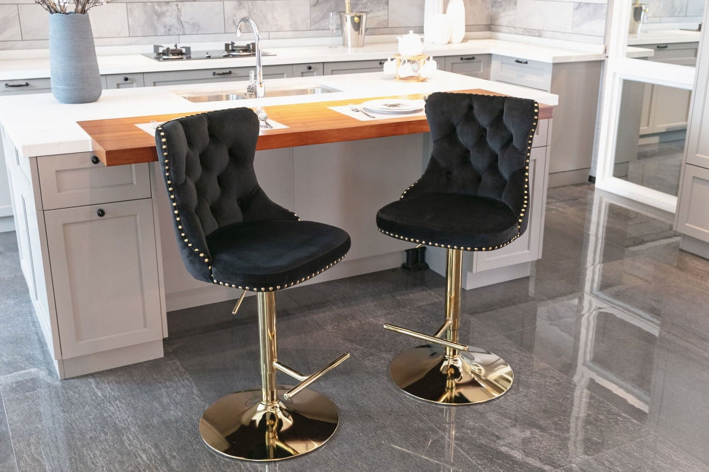 Swivel Bar Stool Set of 2, Velvet Adjustable Barstools with Tufted ...