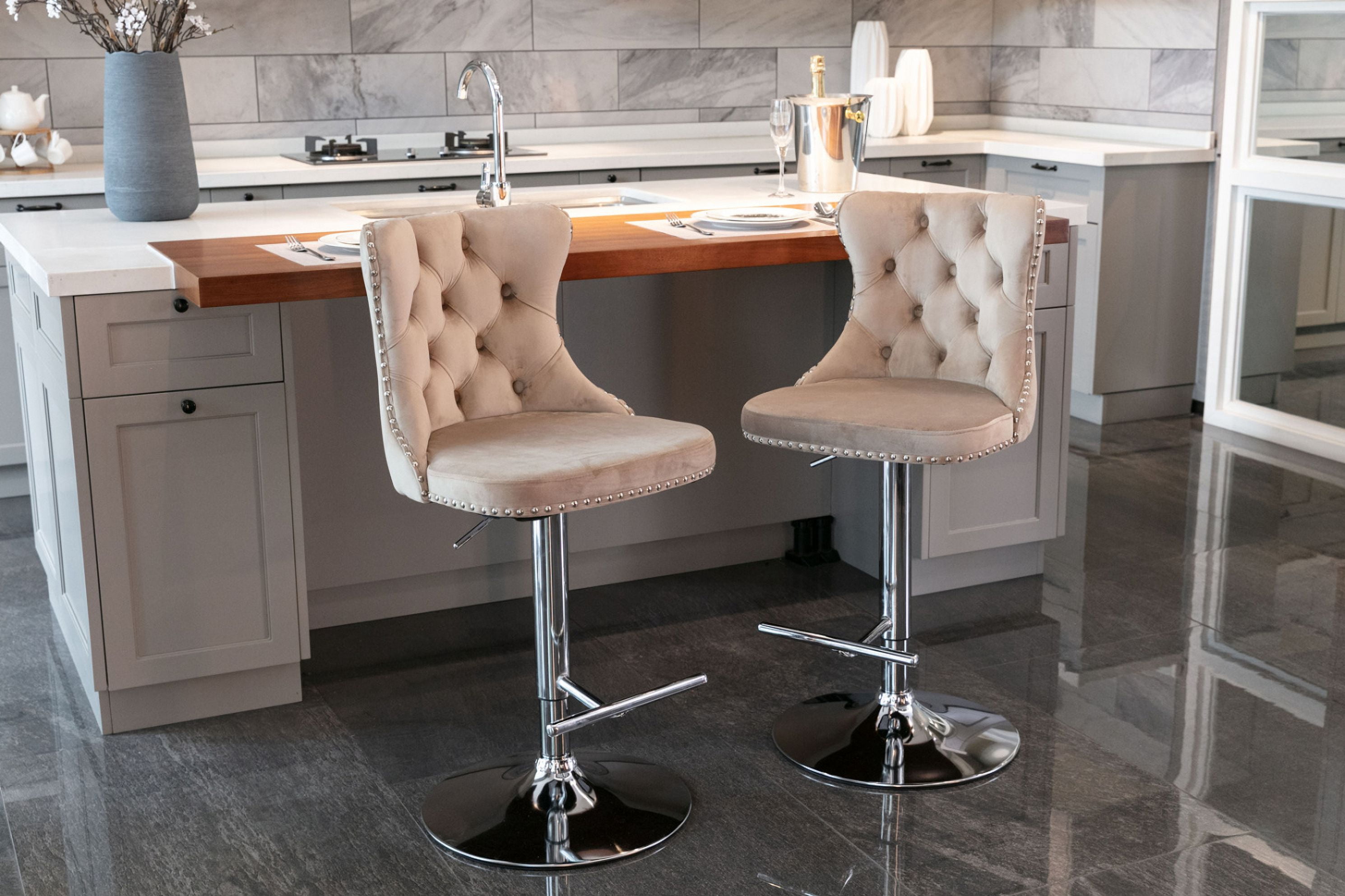 Swivel Bar Stool Set of 2, Velvet Adjustable Barstools with Tufted ...