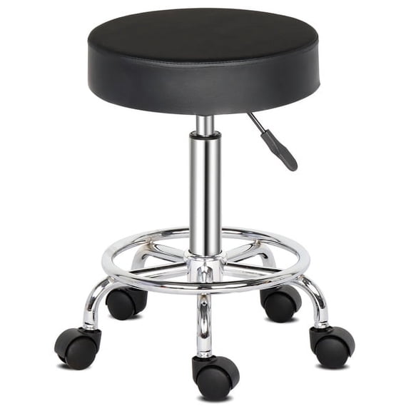 Swivel Bar Stool with Wheels, Movable PU Leather Adjustable Height Stool, Modern Minimalist Rolling Dining Chair for Salon, Bar, Home, Office, Tatoo, Medical, Massage