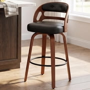 Swivel Bar Stool, Wooden Bar Stool with Backrest,Thickened Cushion, Suitable for Kitchen Islands, Bar Counters, Home Bars, Restaurants, Cafes, and Bars,Black