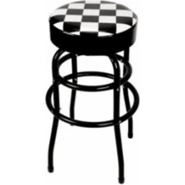 Black and White Checkerboard Metal Swivel Bar Stool