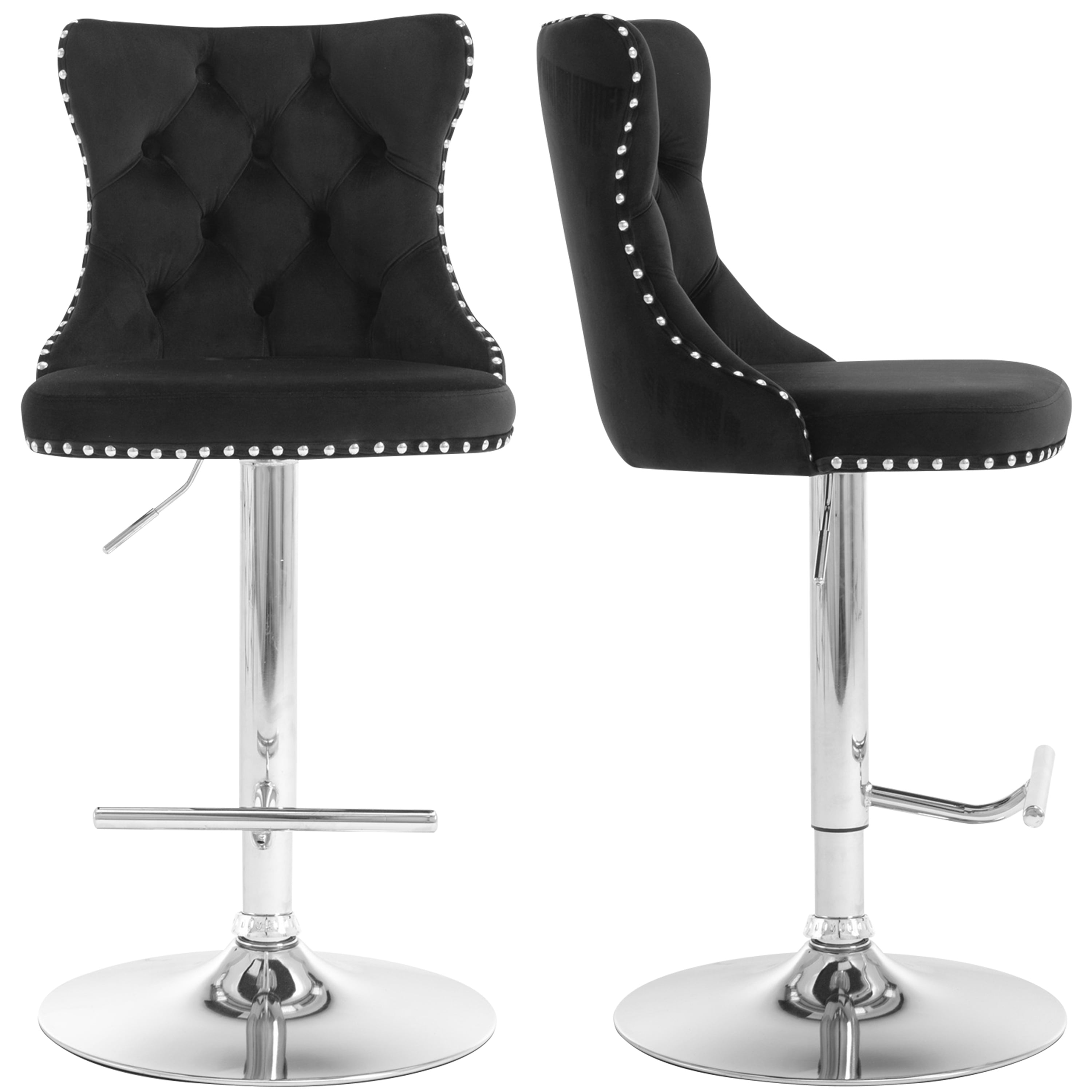 Swivel Bar Stools of 2, LegaHome Velvet Counter Height Barstools, 25-33 Inch Adjustable Height Bar Stools for Kitchen Counter, Modern Upholstered Kitchen Island Chairs, 300lbs Capacity, Black