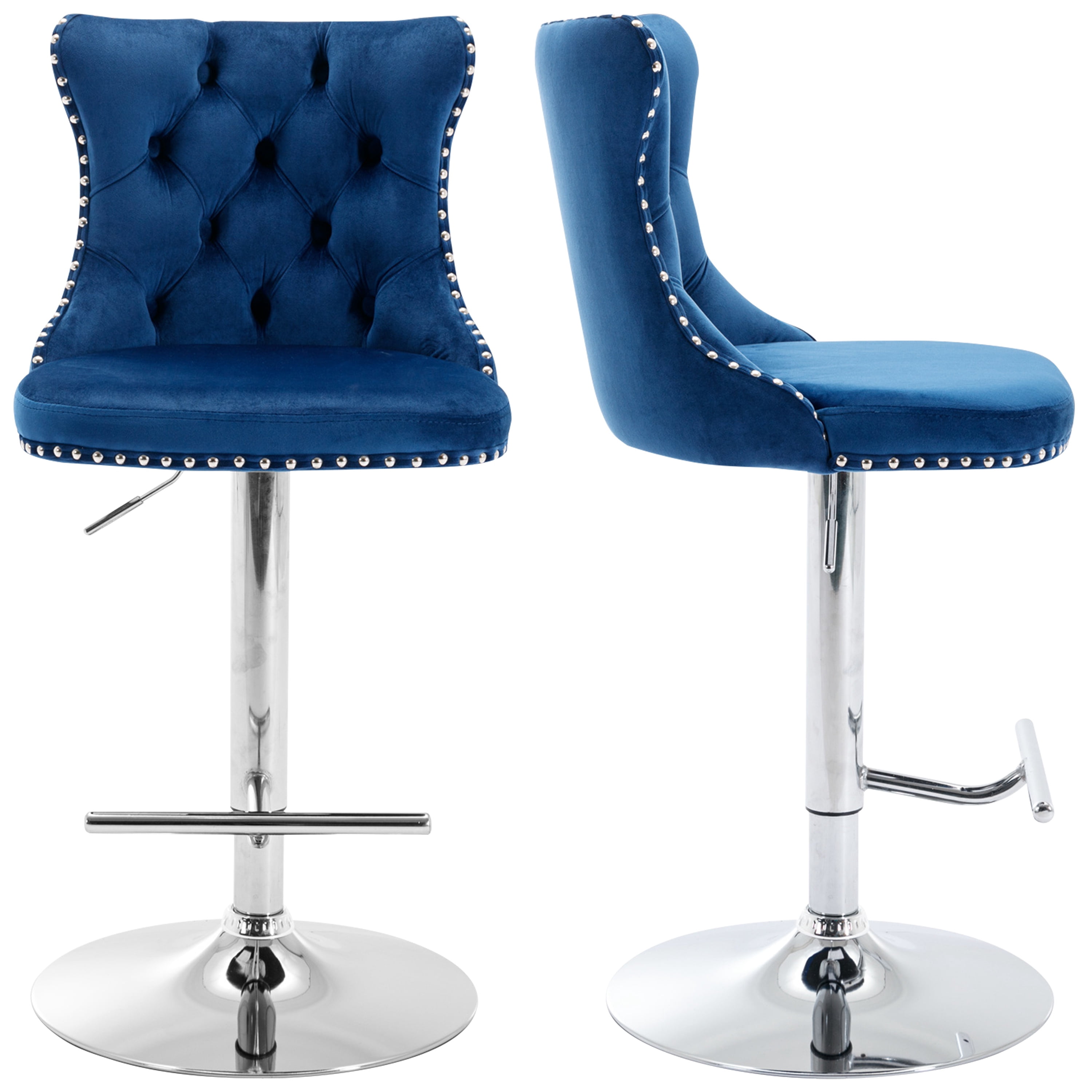 Swivel Bar Stools of 2, LegaHome Velvet Counter Height Barstools, 25-33 Inch Adjustable Height Bar Stools for Kitchen Counter, Modern Upholstered Kitchen Island Chairs, 300lbs Capacity, Blue