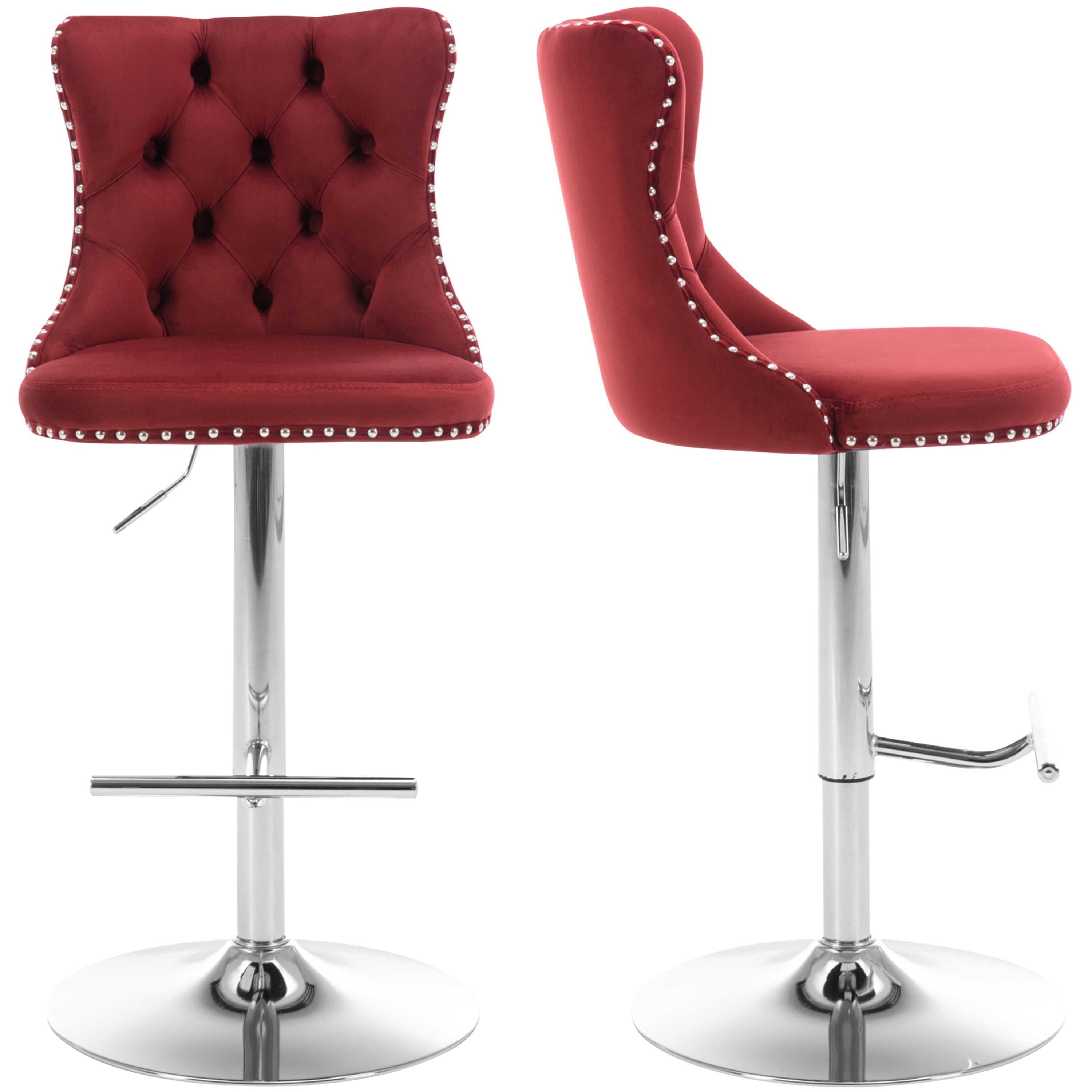 Swivel Bar Stools of 2, LegaHome Velvet Counter Height Barstools, 25-33 Inch Adjustable Height Bar Stools for Kitchen Counter, Modern Upholstered Kitchen Island Chairs, 300lbs Capacity, Burgundy